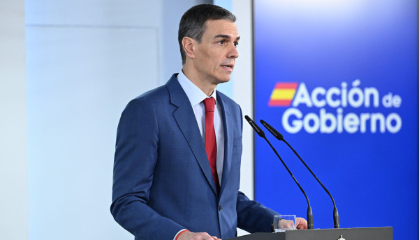 Declaración de Pedro Sánchez, presidente del Gobierno de España, sobre la situación internacional en La Moncloa. Pool Moncloa/Borja Puig de la Bellacasa. La Moncloa