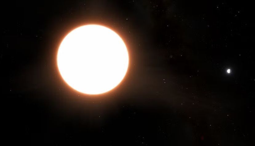 Impresión artística del exoplaneta LTT9779b (a la derecha) orbitando su estrella anfitriona (izquierda) situado a 260 años-luz de la Tierra. Se trata del planeta más brillante descubierto hasta la fecha. Ricardo Ramírez Reyes (Universidad de Chile), CC BY-SA