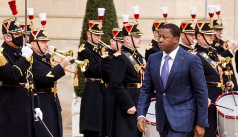 El presidente de la República de Togo, Faure Gnassingbé Eyadéma, llega a un almuerzo de trabajo con Emmanuel Macron en el Palacio del Elíseo en París el 9 de abril de 2021. Ludovic Marin/AFP