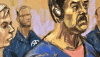 Ce croquis réalisé dans la salle d’audience de la Daniel-Patrick-Moynihan United States Courthouse montre l’ancien président du Venezuela Nicolas Maduro (au centre), assistant à sa comparution devant le tribunal fédéral, le 5 janvier 2026 à New York, accompagné de ses avocats Barry Pollack (à gauche) et Mark Donnelly (à droite). Jane Rosenberg/AFP
