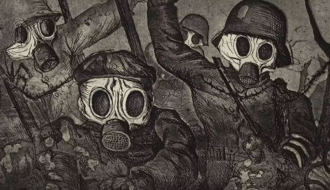 ‘Tropas de asalto avanzando bajo un ataque de gas’, Otto Dix, 1924. Art Basel