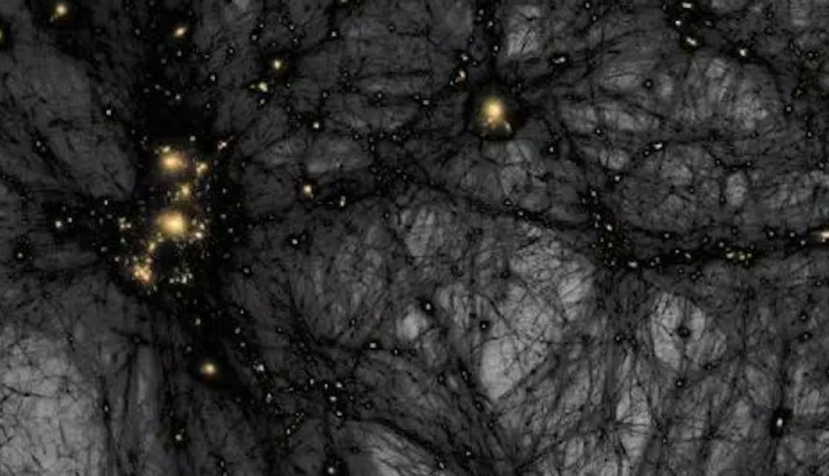 Recreación artística de la formación de estructuras de materia oscura durante los primeros instantes del universo. Créditos: Ralf Kaehler/SLAC National Accelerator Laboratory, American Museum of Natural History. CC BY