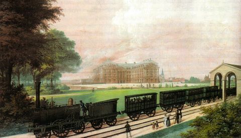Inauguración de la línea ferroviaria Bonn-Colonia en 1844, anónimo. / Wikipedia.