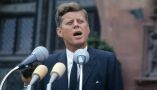  John F Kennedy giving a speech in in front of the city hall in Frankfurt during his visit in Germany in June 1963. DPA/Alamy