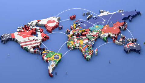 Mapa del mundo con vectores uniendo países Carlos andre Santos/Shutterstock