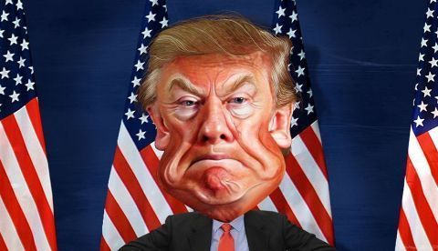 Donald Trump en una caricatura de DonkeyHotey vía flickr.