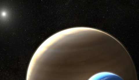 “Exoluna” orbitando su planeta (imagen artística). NASA, ESA, and L. Hustak (STScI)., CC BY