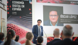 El ministro para la Transformación Digital y de la Función Pública, Óscar López, interviene en la presentación de la sexta edición del informe Economía Digital en España. / © lamoncloa.gob.es. Ministerio de la Presidencia.