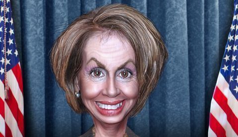 Nancy Pelosi en una caricatura de DonkeyHotey vía flickr.