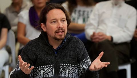 MADRID, 10/10/2019.- El secretario general de Podemos, Pablo Iglesias, participa en el debate "Emergencia climática y luchas ambientales en España", celebrado este jueves en Madrid. EFE/ Fernando Alvarado