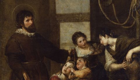 La obra representa un pasaje de la vida de San Isidro Labrador y de su esposa, Santa María de la Cabeza, ya que en una ocasión en que su hijo había caído a un pozo, las oraciones de sus padres consiguieron que el agua del mismo subiera hasta devolver a la superficie al niño. / Wikipedia