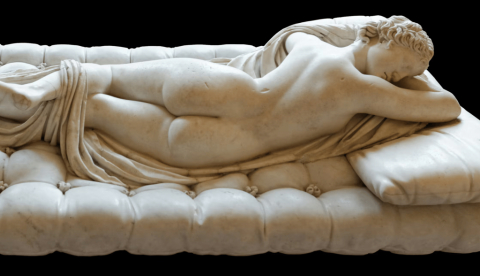 Estatua del Hermafrodito durmiente, copia romana del siglo II a. e. c. de un original helenístico del siglo II a. e. c.. Se puede ver en el Louvre. Pierre-Yves Beaudouin/Wikipedia
