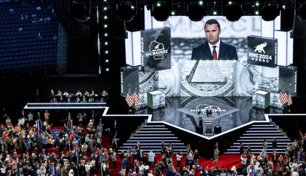Charlie Kirk addresses the 2024 Republican National Convention on July 15, 2024. Al Drago/Getty Images