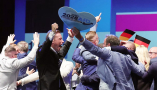 People react to exit polls during the far-right Alternative for Germany (AfD) election party in Magdeburg, Germany, following the Saxony-Anhalt state election on September 6. Filip Singer / EPA