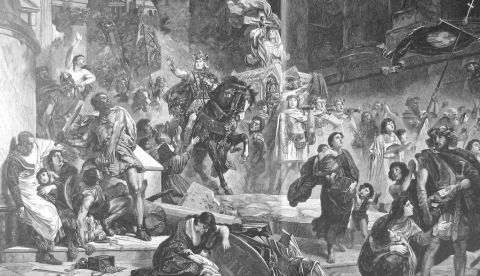 ‘Alarico en Roma’, de W. Lindenschmit. Imagen de la página 672 de la revista ‘Die Gartenlaube’, 1888. Wikimedia Commons