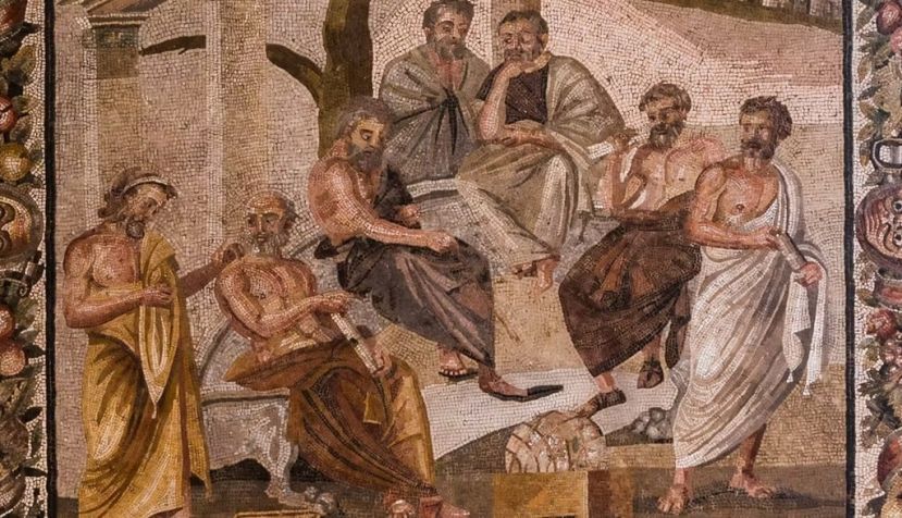 Mosaico de la Academia de Platón, del siglo I a.e.c., procedente de Pompeya, actualmente en el Museo Nacional Arqueológico de Nápoles. Wikimedia Commons