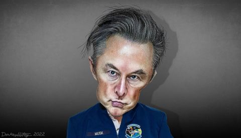 El magnate Elon Musk en una caricatura de DonkeyHotey vía flickr.