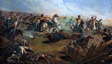 Husares rusos cargando hacia Varsovia, pintura de Mikhail Lermontov. / Wikipedia