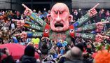 Evguéni Prigojine, le patron de Wagner, ici caricaturé lors du carnaval du Lundi des Roses à Düsseldorf le 20 février dernier, ne cesse d’appeler le pouvoir russe à durcir encore sa guerre contre l’Ukraine et ses soutiens, tous assimilés à des nazis. Il n’est pas le seul à tenir un tel discours. Ina Fassbender/AFP