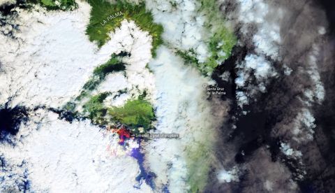 El nuevo volcán de La Palma visto desde la misión Copernicus Sentinel-2. ESA, CC BY-SA