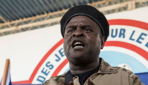 The leader between the violence in Haiti, Jimmy Chérizier, speaking to the media in Port-au-Prince, Haiti, in 2021. Orlando Barria / EPA