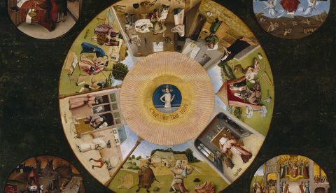 La Mesa de los pecados capitales, cuadro de Jheronimus Bosch, el Bosco expuesto en el Museo del Prado. / Wikipedia.
