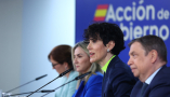 La ministra de Sanidad, Mónica García, la ministra de Educación, Formación Profesional y Deportes, Milagros Tolón, la ministra de Inclusión, Seguridad Social y Migraciones y portavoz del Gobierno, Elma Saiz, y el ministro de Agricultura, Pesca y Alimentación, Luis Planas, en la rueda de prensa tras el Consejo de Ministros de este pasado martes.