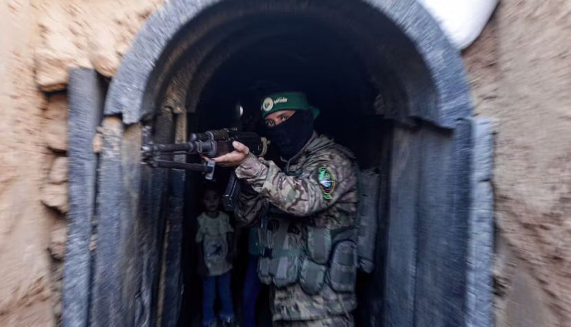 ‘Gaza Metro’: a Hamas fighter demonstrates one of the group’s networks of tunnels at Maghazi camp in the central Gaza Strip. Yousef Masoud/SOPA Images via ZUMA Press Wire