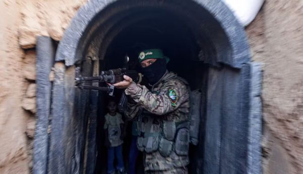 ‘Gaza Metro’: a Hamas fighter demonstrates one of the group’s networks of tunnels at Maghazi camp in the central Gaza Strip. Yousef Masoud/SOPA Images via ZUMA Press Wire