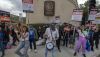 Striking workers picket outside of Warner Bros. Studios on the second day of the Hollywood writers strike on May 3, 2023, in Burbank, Calif. David McNew/Getty Images