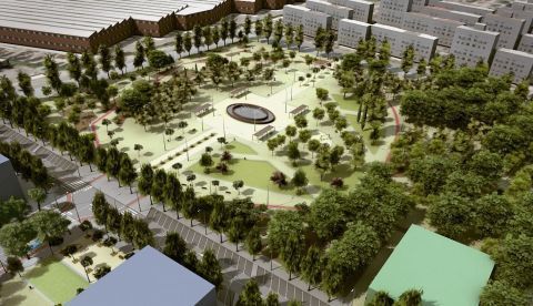 Proyecto del Parque de los Ingenieros en los terrenos del antiguo cuartel de ingenieros de Villaverde (Madrid), sobre los que se edifican 1.700 viviendas protegidas y siete hectáreas de zonas verdes. EFE/Archivo 	