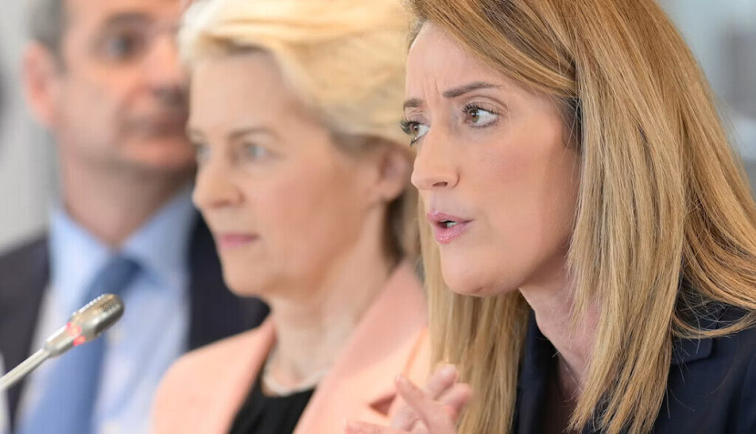 De derecha a izquierda, Roberta Metsola, presidenta del Parlamento Europeo desde enero de 2022, y Ursula von der Leyen, presidenta de la Comisión Europea desde 2019. Partido Popular Europeo/Flickr , CC BY