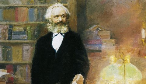 Karl Marx en su estudio, 1875, pintura de Zhang Wun.