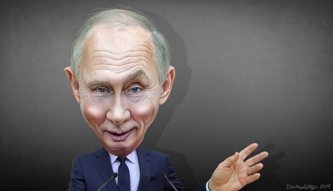 Vladimir Putin en una caricatura de DonkeyHotey vía Flickr.