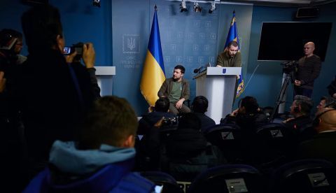 Encuentro del presidente de Ucrania con periodistas extranjeros el 3 de marzo de 2022. The Presidential Office of Ukraine