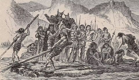 Atila cruzando el Rhin (grabado a partir de una obra de Alphonse. de Neuville recogido en Una historia de Roma, Philip Van Ness Myers, 1917). Wikimedia Commons / Internet Archive Book Images