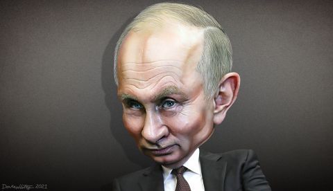 Vladimir Putin en una caricatura de DonkeyHotey vía Flickr.