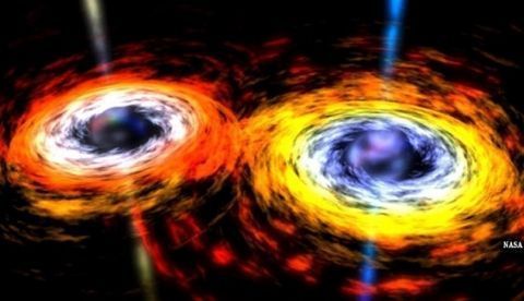 La imagen de dos agujeros negros orbitando de forma análoga a como lo hace nuestro sistema Tierra-Luna "es muy atrayente, sin embargo, tenemos que seguir tomando datos para confirmar esta idea". EFE/NASA