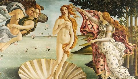 El Nacimiento de Venus, Botticelli, 1482-85. Wikimedia Commons