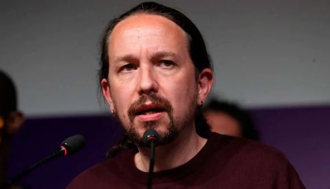 Pablo Iglesias durante su discurso de despedida la noche del 4 de mayo de 2021. 