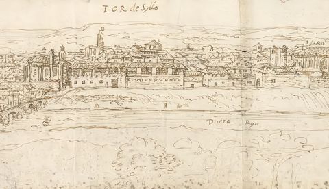 Vista panorámica de Tordesillas (1565-7), de Anton van den Wyngaerde. Victoria and Albert Museum, London