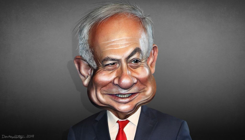Netanyahu en una caricatura de DonkeyHotey vía flickr.