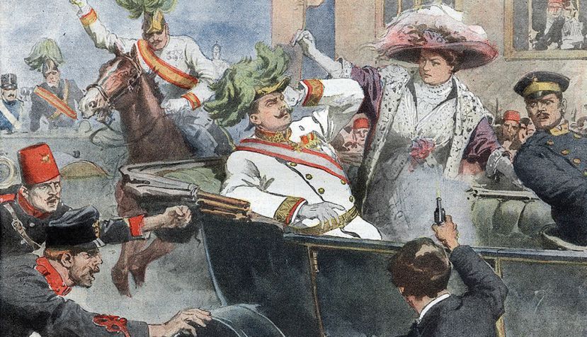 Ilustración del atentado contra el archiduque Francisco Fernando y su esposa, Sofía Chotek (Achille Beltrame, La Domenica del Corriere, 12 de julio de 1914). / Wikipedia.