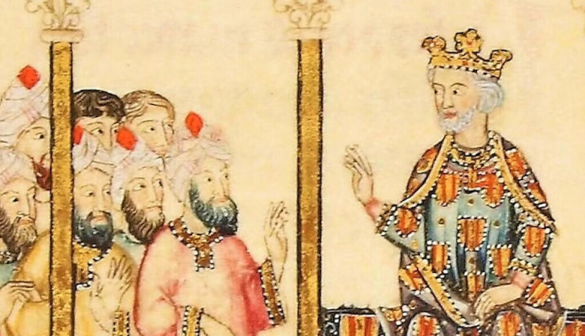 Jaume I en las Cantigas de Santa María de Alfonso X de Castilla. Biblioteca Real del Monasterio de San Lorenzo del Escorial.
