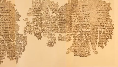Fragmento del papiro de Berlín P.Berol. 13044r. Las columnas que hablan de geografía en el papiro son las 4 últimas. En la última están las “fuentes más hermosas”, en la penúltima, “los ríos más grandes”, la anterior, “las montañas más altas” y en la cuarta empezando por atrás, las “Siete maravillas” y las “islas más grandes”. Author provided