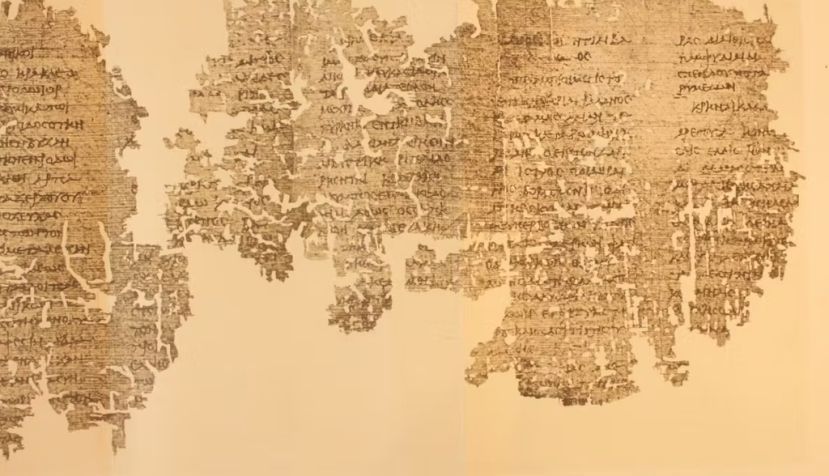 Fragmento del papiro de Berlín P.Berol. 13044r. Las columnas que hablan de geografía en el papiro son las 4 últimas. En la última están las “fuentes más hermosas”, en la penúltima, “los ríos más grandes”, la anterior, “las montañas más altas” y en la cuarta empezando por atrás, las “Siete maravillas” y las “islas más grandes”. Author provided