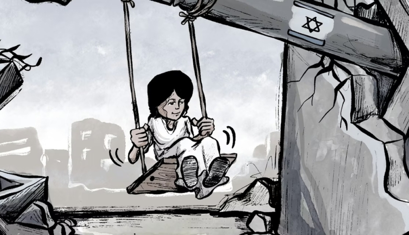 Viñeta de Mohammad Sabaaneh para el periódico de la autoridad palestina Al-Hayat al-Jadida recogidas en el libro Cartoonists for Palestine. Mohammad Sabaaneh/Cartoonists for Palestine, CC BY-NC