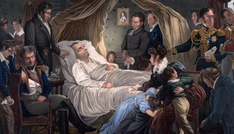 Napoleón, muerto, en la isla de Santa Elena, en un cuadro pintado por Carl von Steuben.