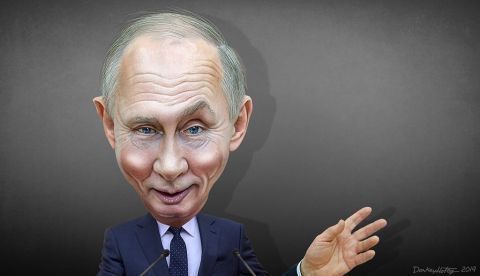 Vladimir Putin en una caricatura de DonkeyHotey vía flickr.