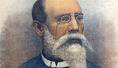 Brigadier D. Manuel Villacampa del Castillo, litografía de Antonio Macipe Samper estampada en cromolitografía por Lit. Romillo para El Motín, periódico satírico semanal. Madrid, 1891. Biblioteca Nacional de España. / Wikipedia